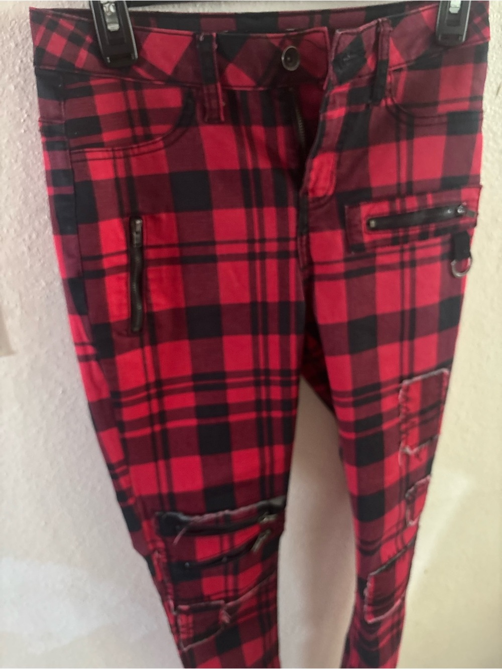 Blackheart Red and Black Plaid Super Skinny Pants with a lot of details !